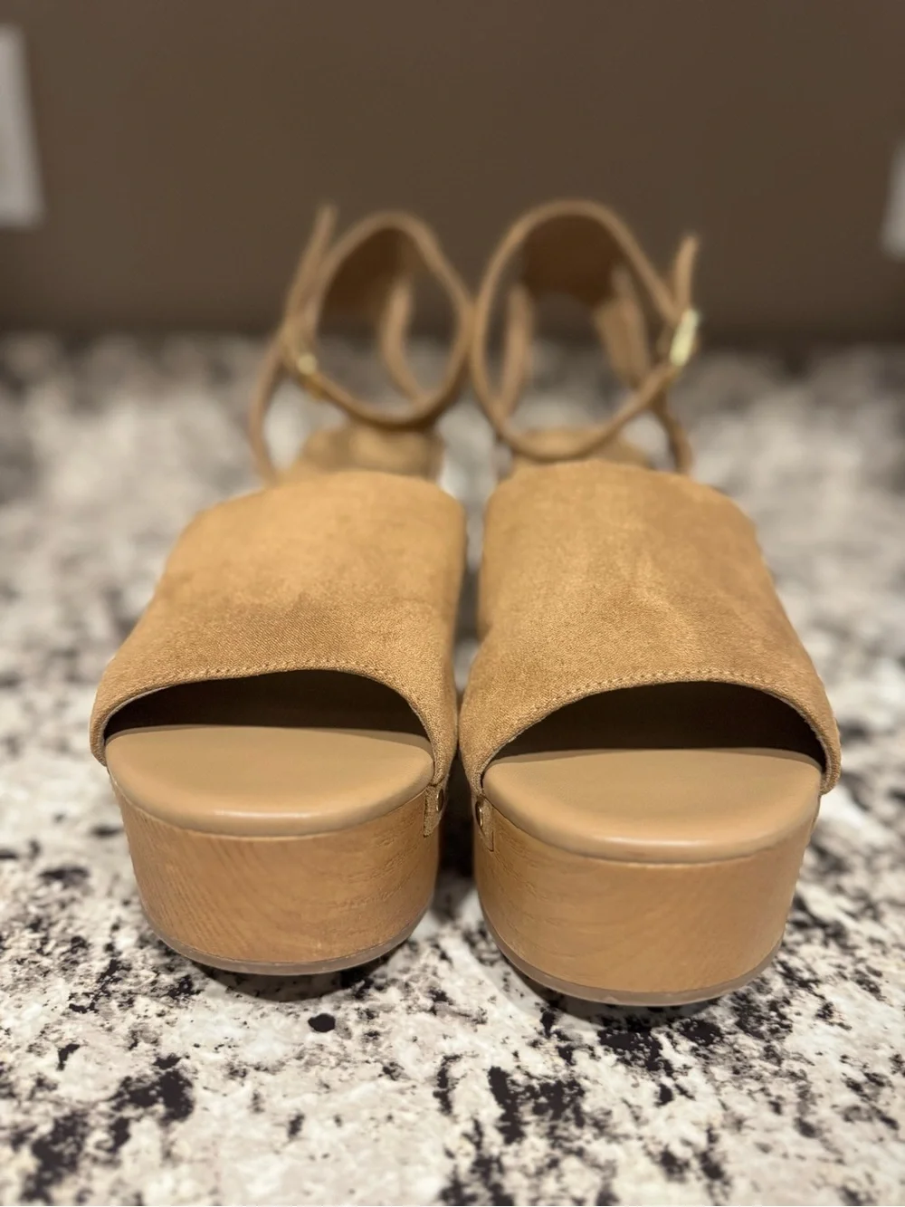 Tan platform wedge sandals